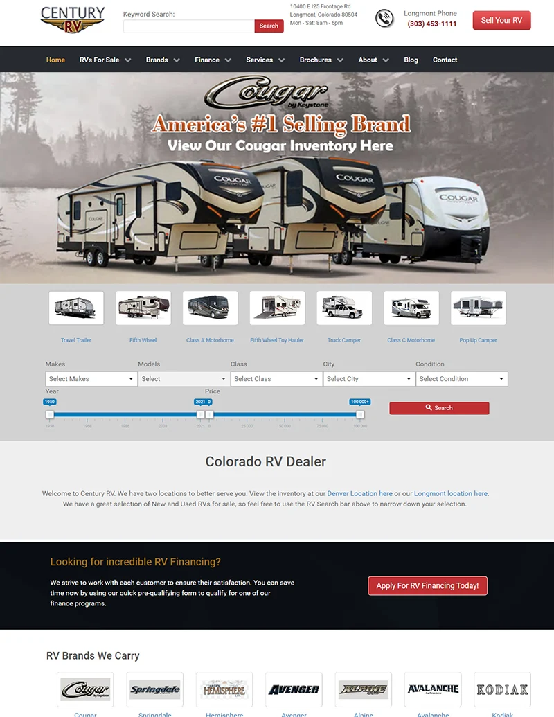 century RV website design